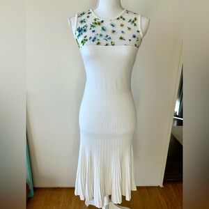 VERSACE CREAM SKATER DRESS WITH FLORAL MESH DETAIL (EU 42)